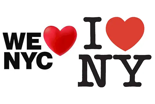A side by side comparison of the iconic I 'heart' NY logo and the new logo announced Monday